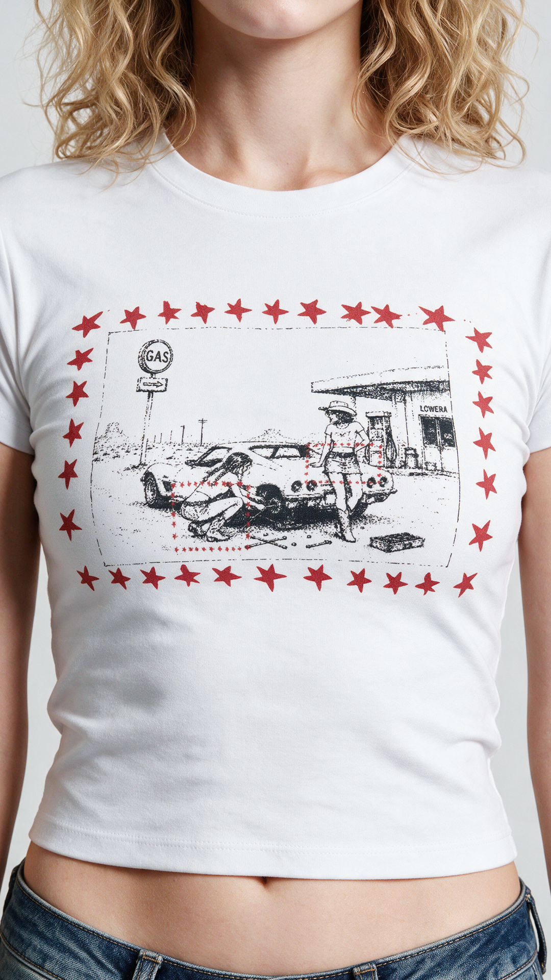 Lowera Daisy Graphic Baby Tee baskı detayı